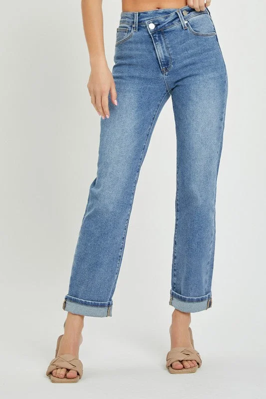 Risen High Rise Crossover Straight Jean(RDP5334)