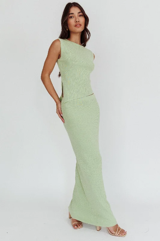 Rossana Ribbed Maxi Skirt Sage