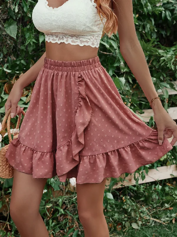 Ruffle Hem Elastic Waist Mini Skirt