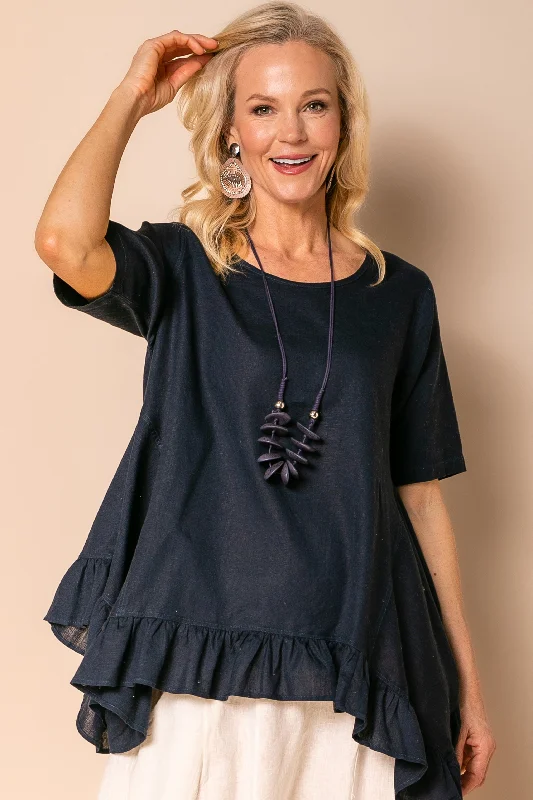 Shiloh Linen Blend Top in Navy