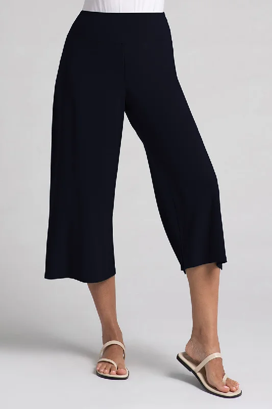 Side Slit Wide Capri | Navy