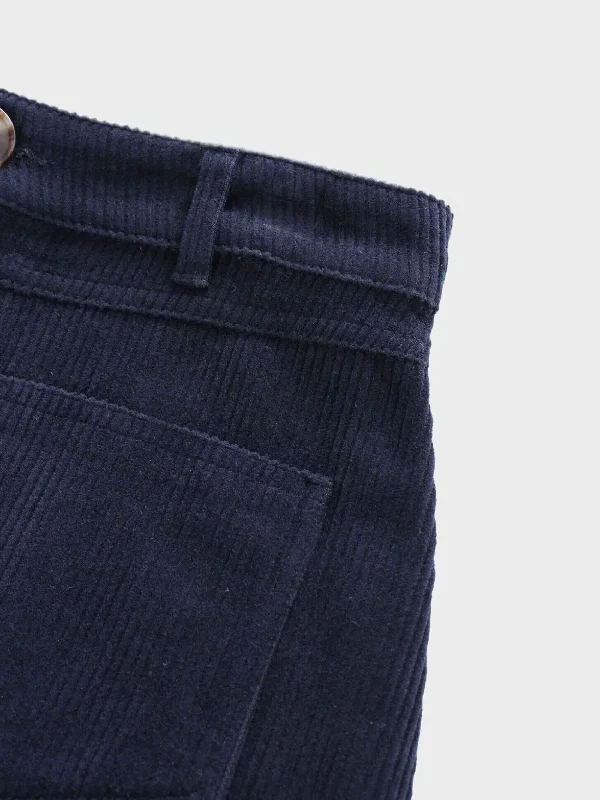 Straight Pocket Skirt-Navy