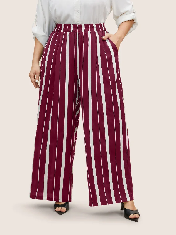 Striped Elastic Waist Wide Leg Pants