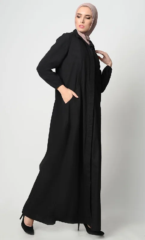 Stylish Button Down Abaya-Black