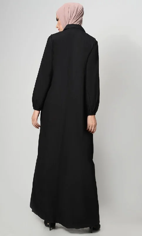 Stylish Button Down Abaya-Black