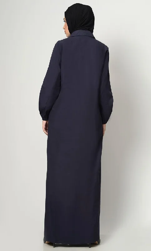 Stylish Button Down Abaya-Navy