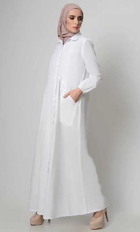 Stylish Button Down Abaya-White