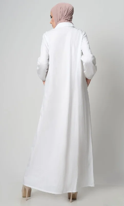 Stylish Button Down Abaya-White