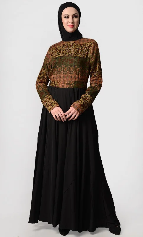 Turkish Style Multi Print Everyday Abaya-Black