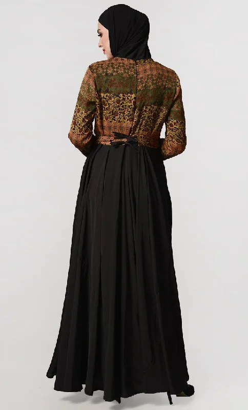 Turkish Style Multi Print Everyday Abaya-Black