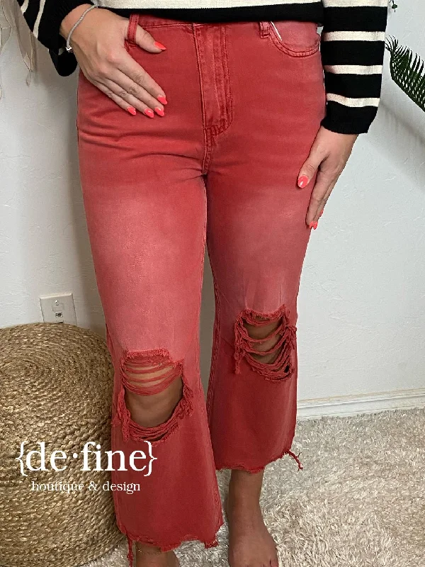 Vervet 90s Vintage Crop Flare Jeans in Red