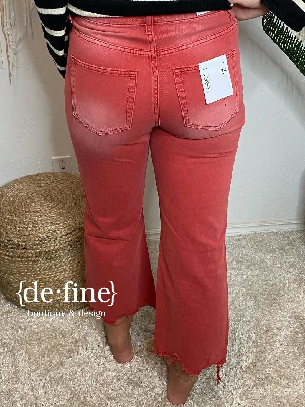 Vervet 90s Vintage Crop Flare Jeans in Red