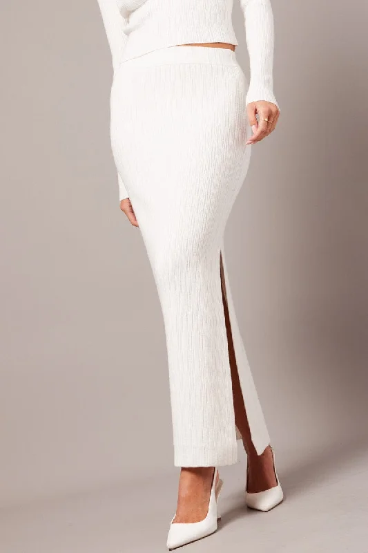 White Knit Skirt High Rise