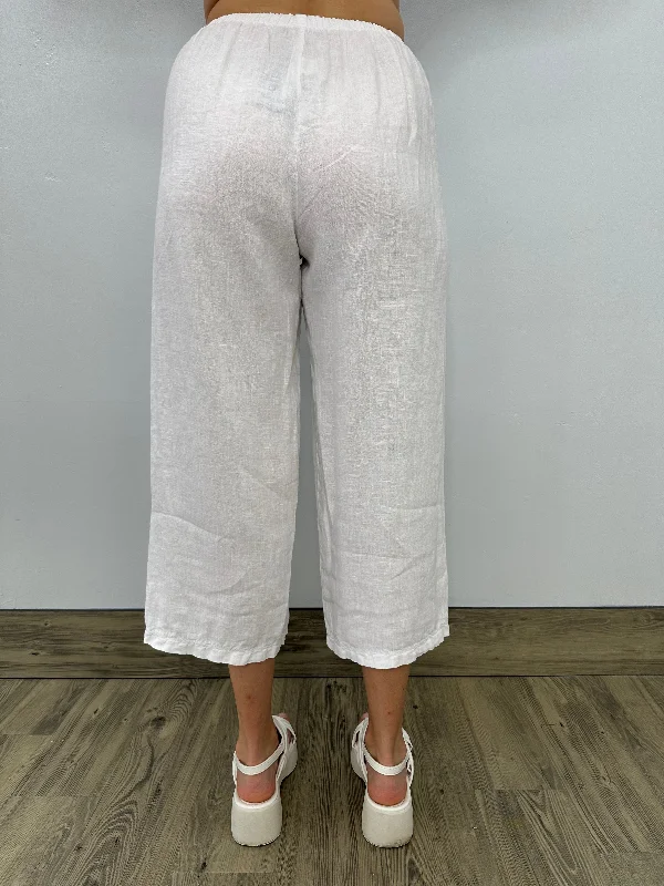 White Linen Multi Pocket Crop Pant