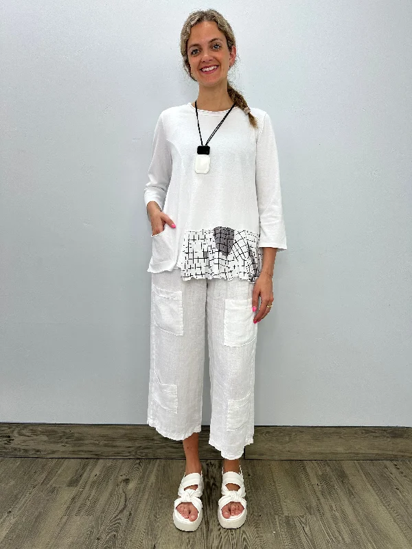 White Linen Multi Pocket Crop Pant