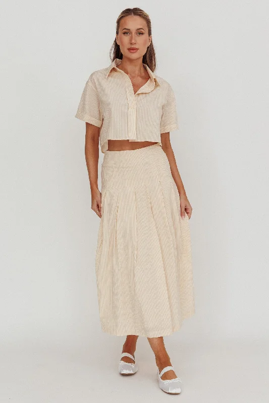 Zealous A-Line Striped Midi Skirt Beige/Off White