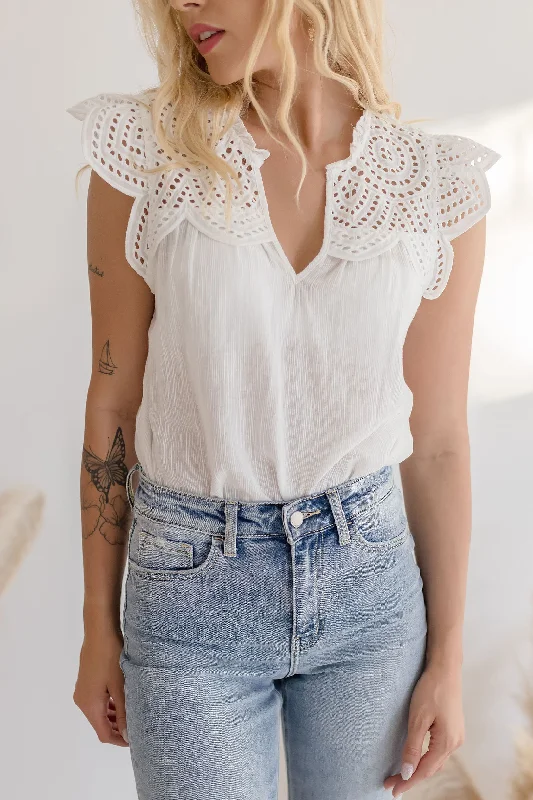 Keisha Embroidered Cap Sleeve Top White