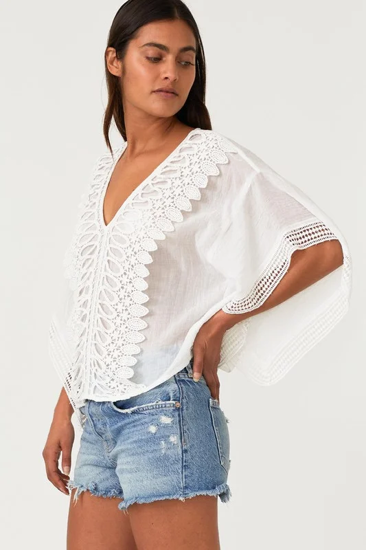 Veronica Short Kimono Sleeve Crochet Top White