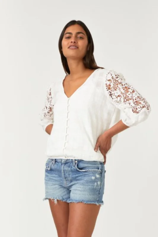 Beatrice Crochet Sleeve Top White