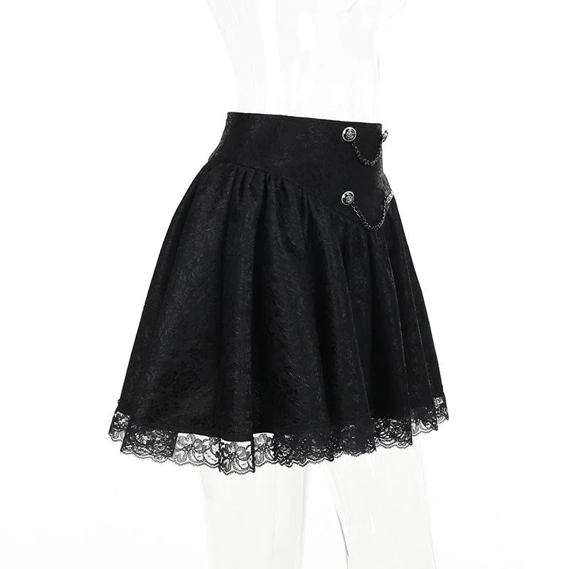 Women's Gothic Chains Lace Splice Pleated Skirt