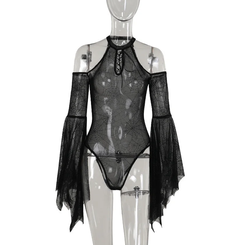 Women's Gothic Off-the-shoulder Sider Web Bodysuit