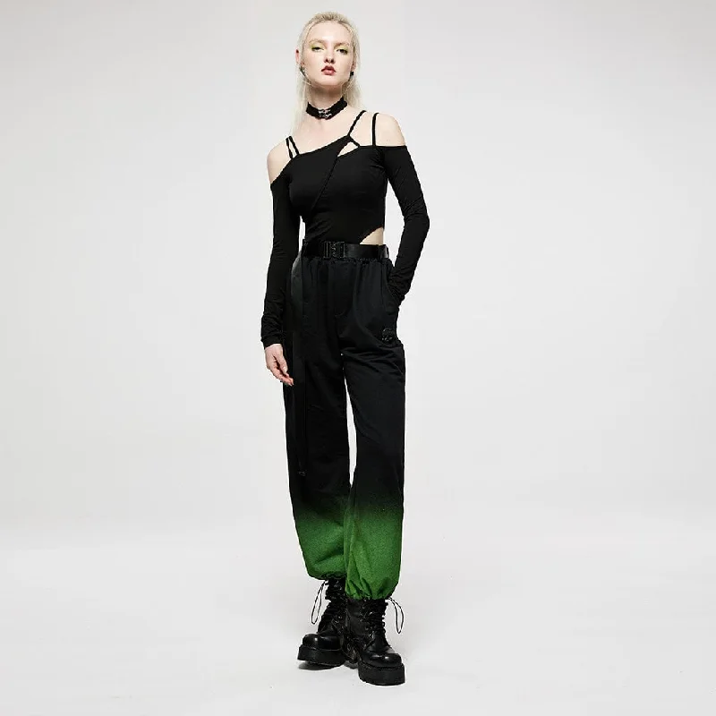 Women's Punk Off Shoulder Straps Bodysuit with Choker