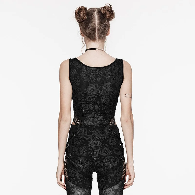 Women's Punk Rose Mesh Bodysuit Black