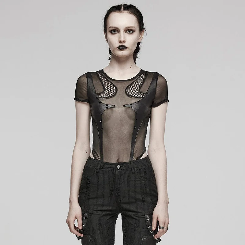 Women's Punk Sheer Stud Mesh Bodysuit