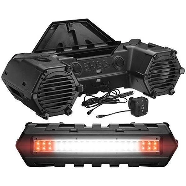 Boss Audio 8in Black ATV Bluetooth Speakers with Dual LED Light Bar