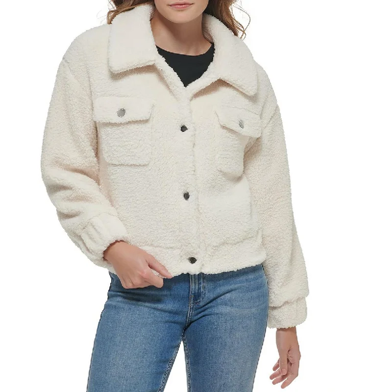 Calvin Klein Womens Teddy Cold Weather Faux Fur Coat