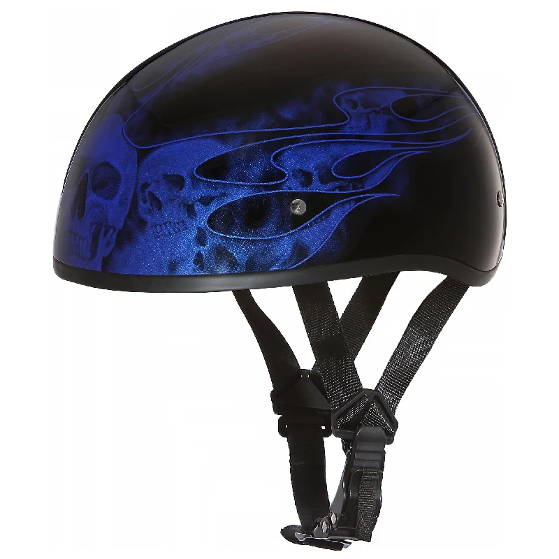 Close Out Daytona Helmets D6-SFB ‘Skull Cap’ with Blue Skull Flames Half Face Helmet