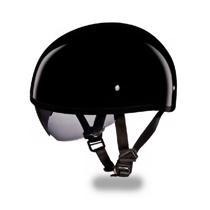 Close Out Daytona Helmets DS8-A ‘Skull Cap' Gloss Black Half Face Helmet with Inner Shield