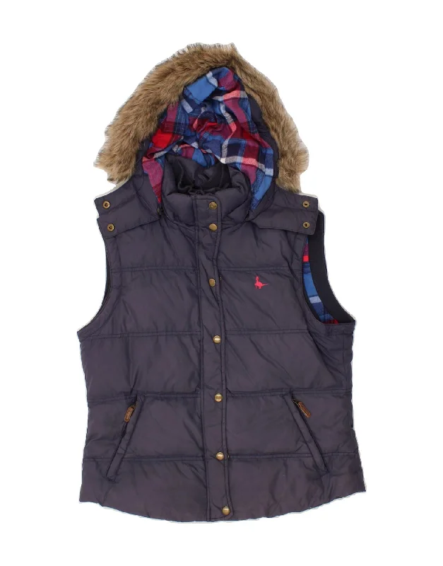 JACK WILLS Womens Hooded Padded Gilet UK 14 Medium Navy Blue