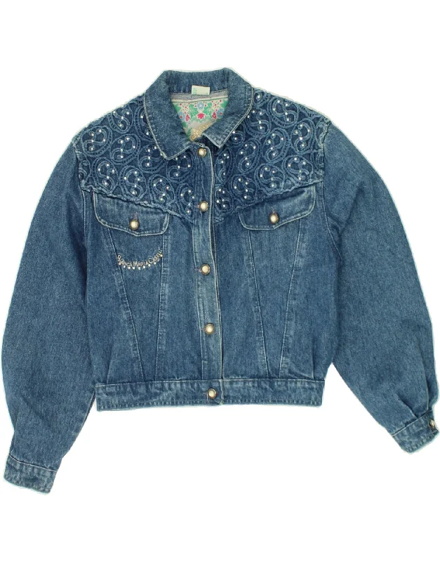 VINTAGE Womens Crop Denim Jacket UK 14 Medium Blue