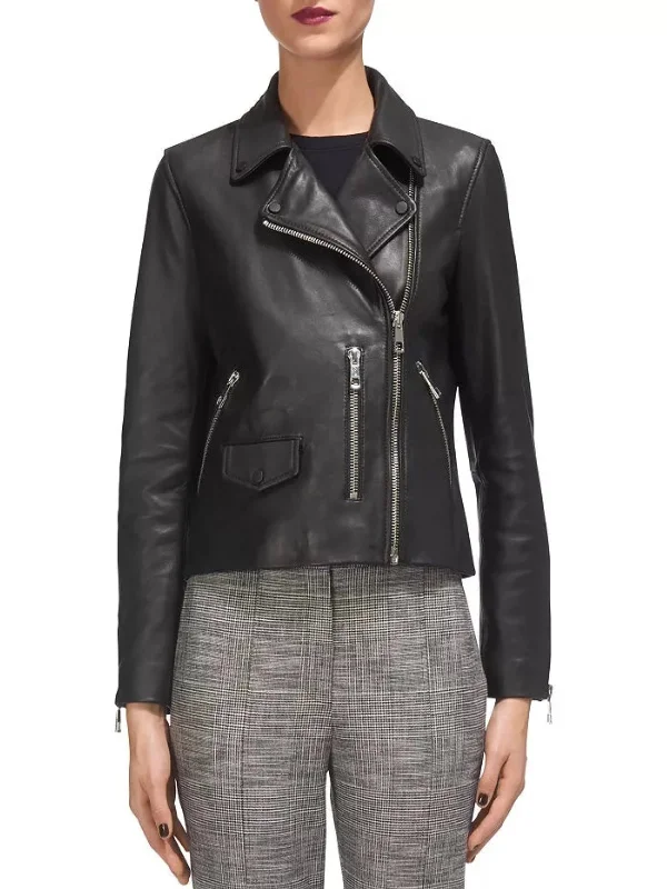 Womens Black Agnes Leather Moto Jacket