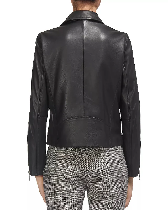 Womens Black Agnes Leather Moto Jacket