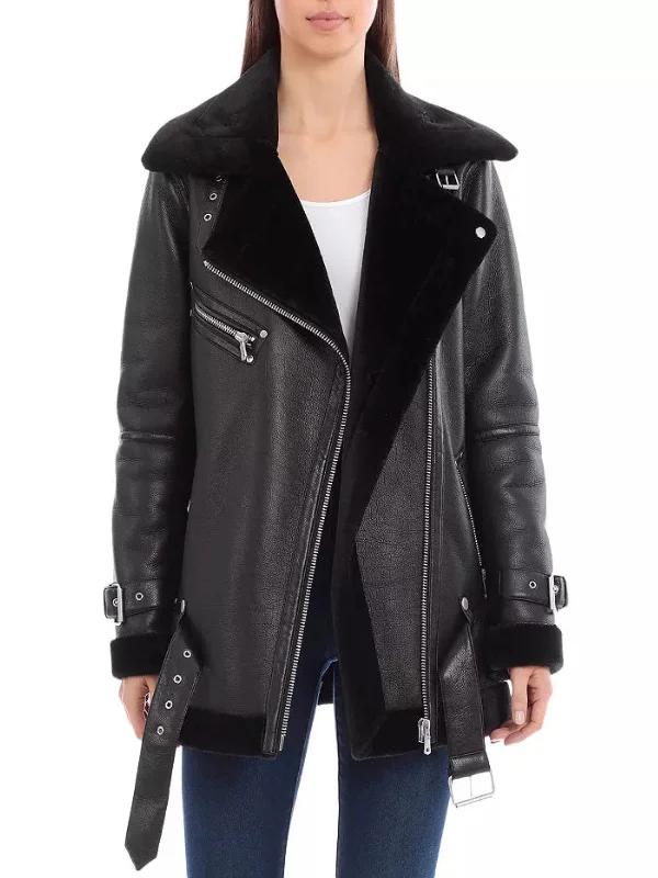 Womens Black Shearling Moto Leather Jacket