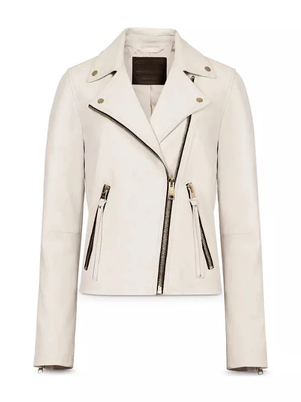 Womens Delby Ivory White Leather Jacket